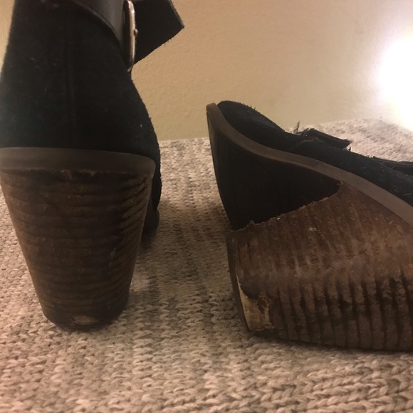 Black Ankle Boots Low Heels with Silver Buckles - Picture 5 of 6